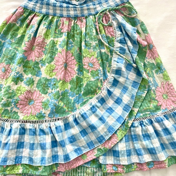 ASOS Design 100% cotton floral and checkered faux wrap mini dress size 8 - Picture 7 of 7